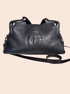 Cartier Black Leather Bag Embossed Logo